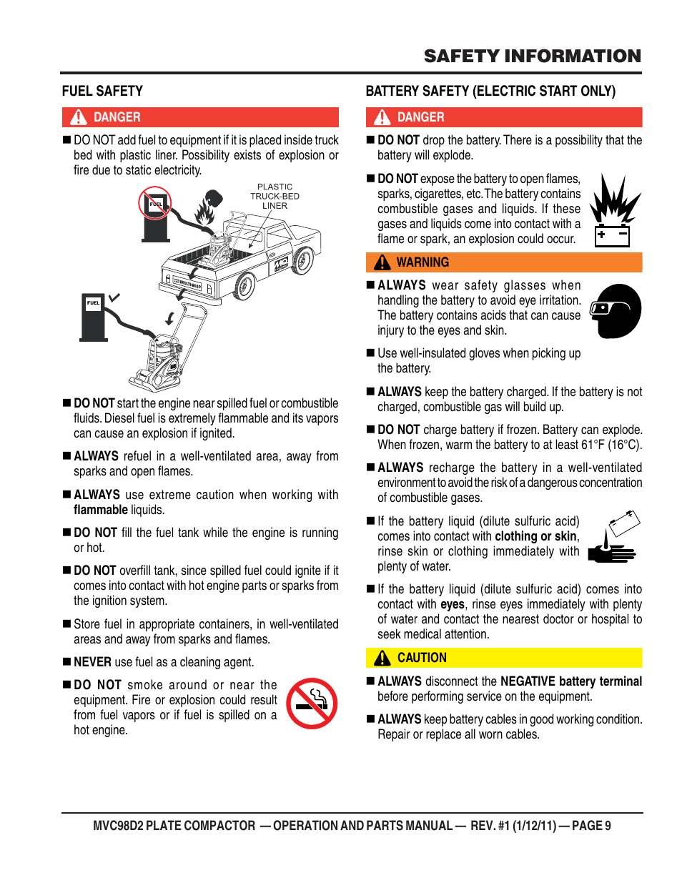 Safety information | Multiquip MVC98D2 User Manual | Page 9 / 64