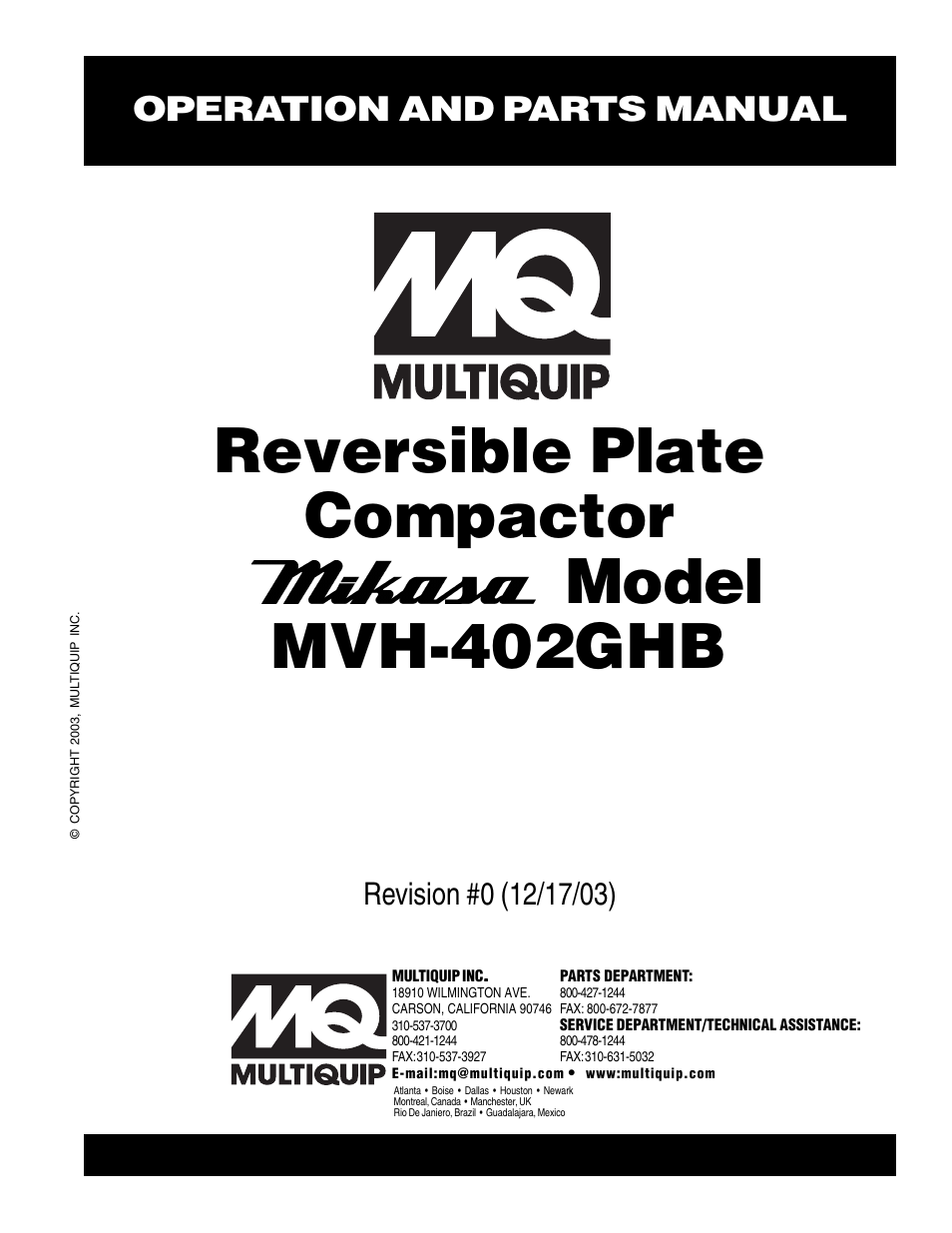 Multiquip MVH402GHB User Manual | 82 pages