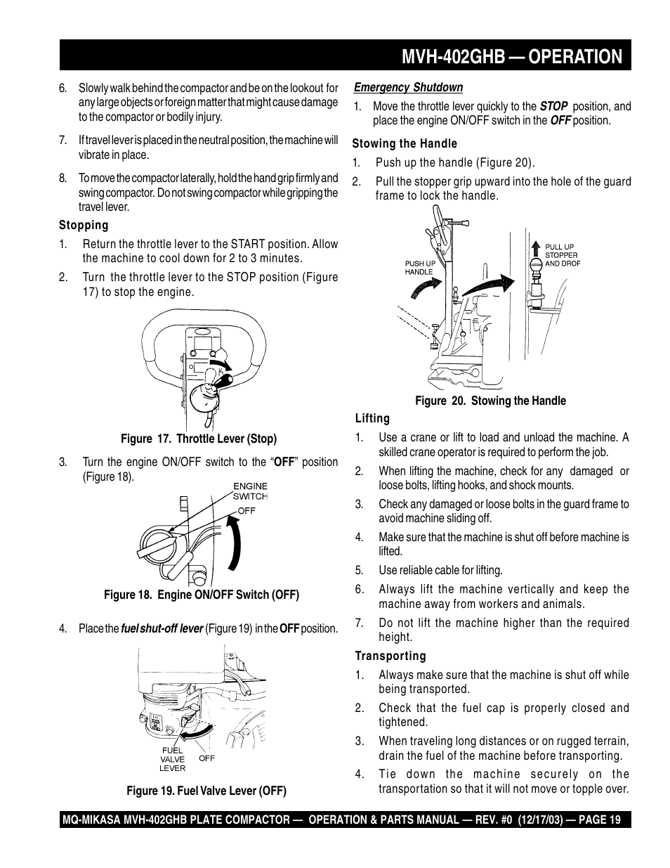 Mvh-402ghb — operation | Multiquip MVH402GHB User Manual | Page 19 / 82