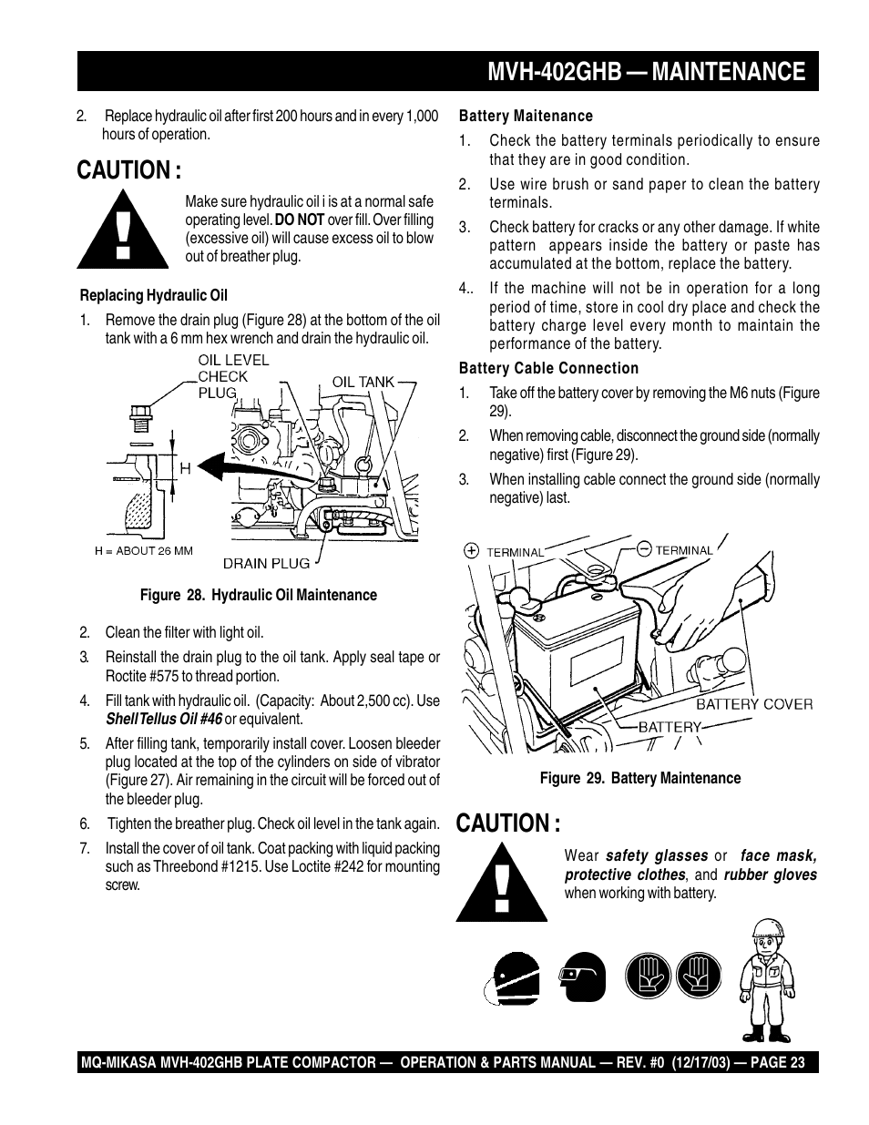 Mvh-402ghb — maintenance, Caution | Multiquip MVH402GHB User Manual | Page 23 / 82