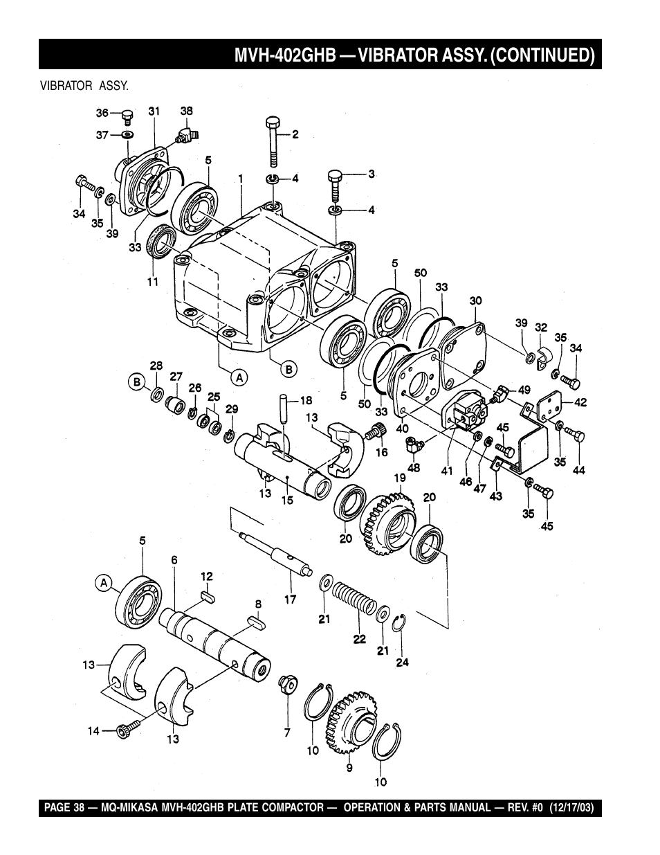 Mvh-402ghb — vibrator assy. (continued) | Multiquip MVH402GHB User Manual | Page 38 / 82
