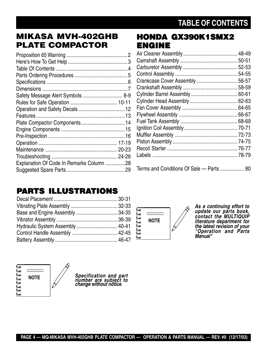 Multiquip MVH402GHB User Manual | Page 4 / 82