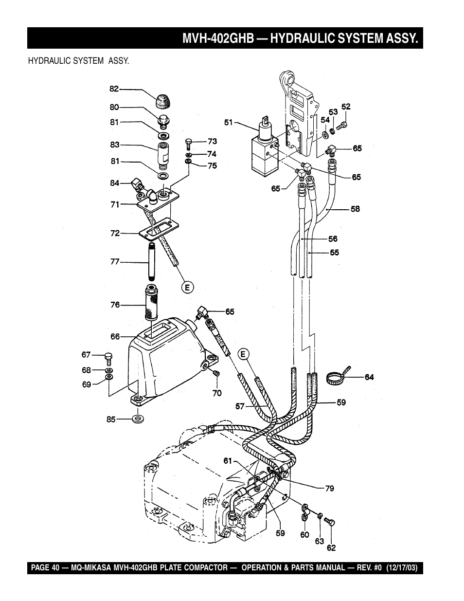 Mvh-402ghb — hydraulic system assy | Multiquip MVH402GHB User Manual | Page 40 / 82