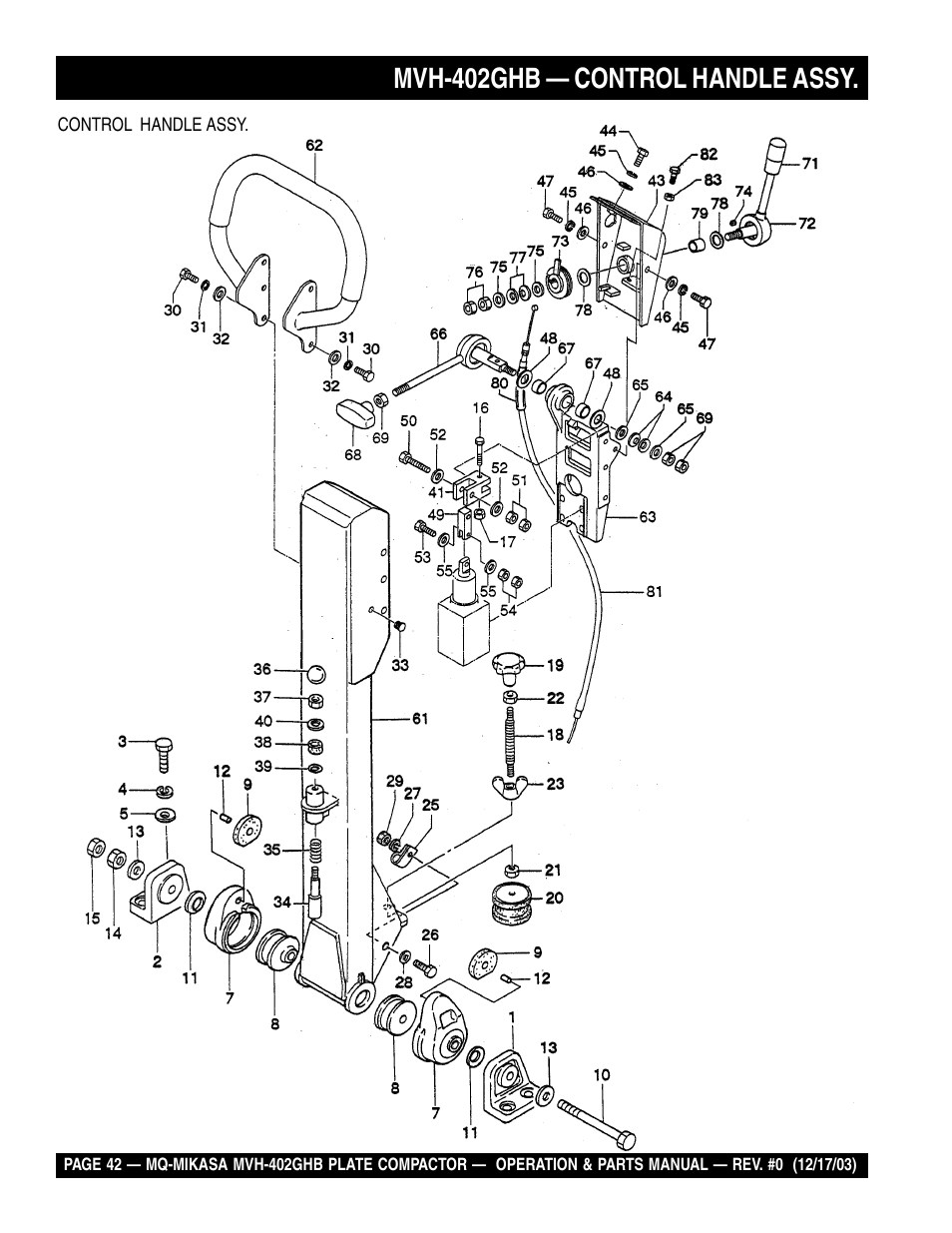 Mvh-402ghb — control handle assy | Multiquip MVH402GHB User Manual | Page 42 / 82