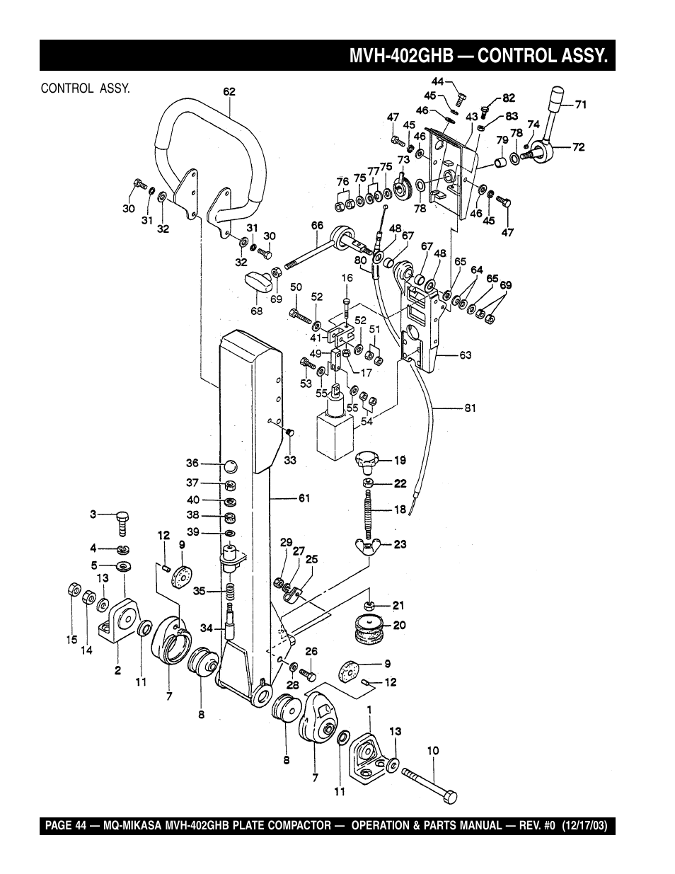 Mvh-402ghb — control assy | Multiquip MVH402GHB User Manual | Page 44 / 82