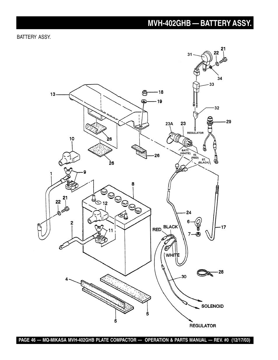 Mvh-402ghb — battery assy | Multiquip MVH402GHB User Manual | Page 46 / 82
