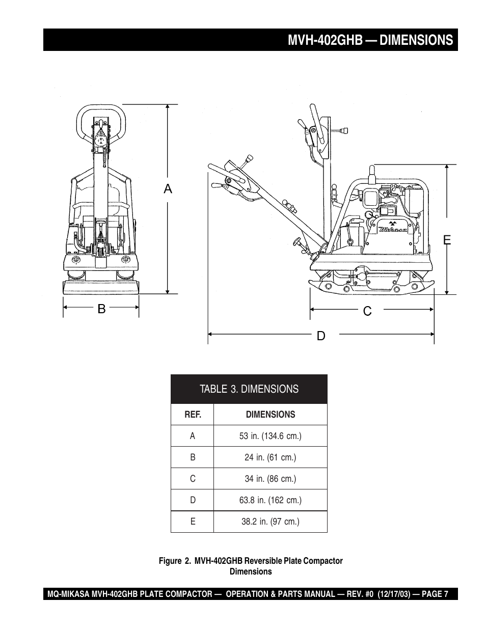 Mvh-402ghb — dimensions | Multiquip MVH402GHB User Manual | Page 7 / 82