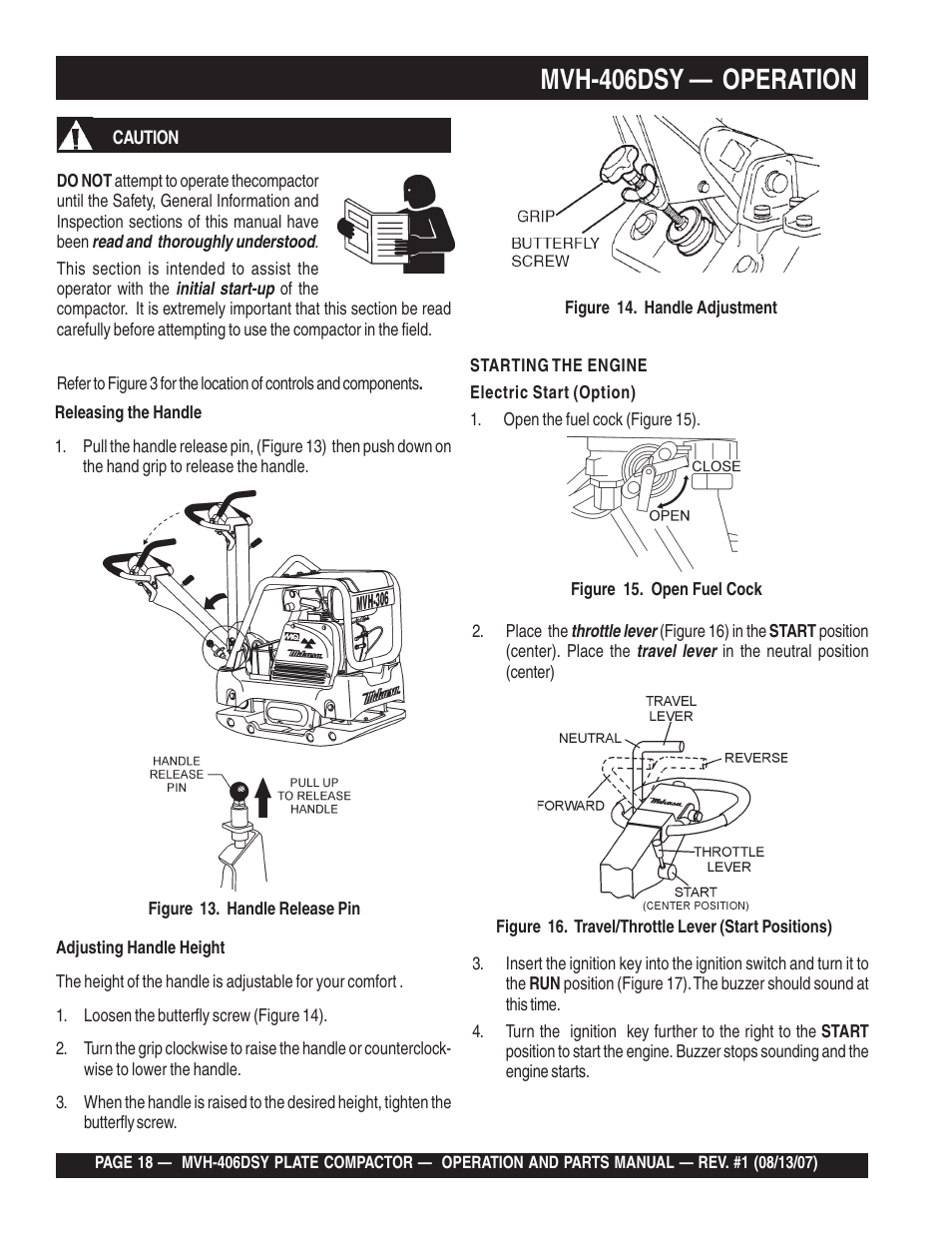 Mvh-406dsy — operation | Multiquip MVH406DSY User Manual | Page 18 / 72
