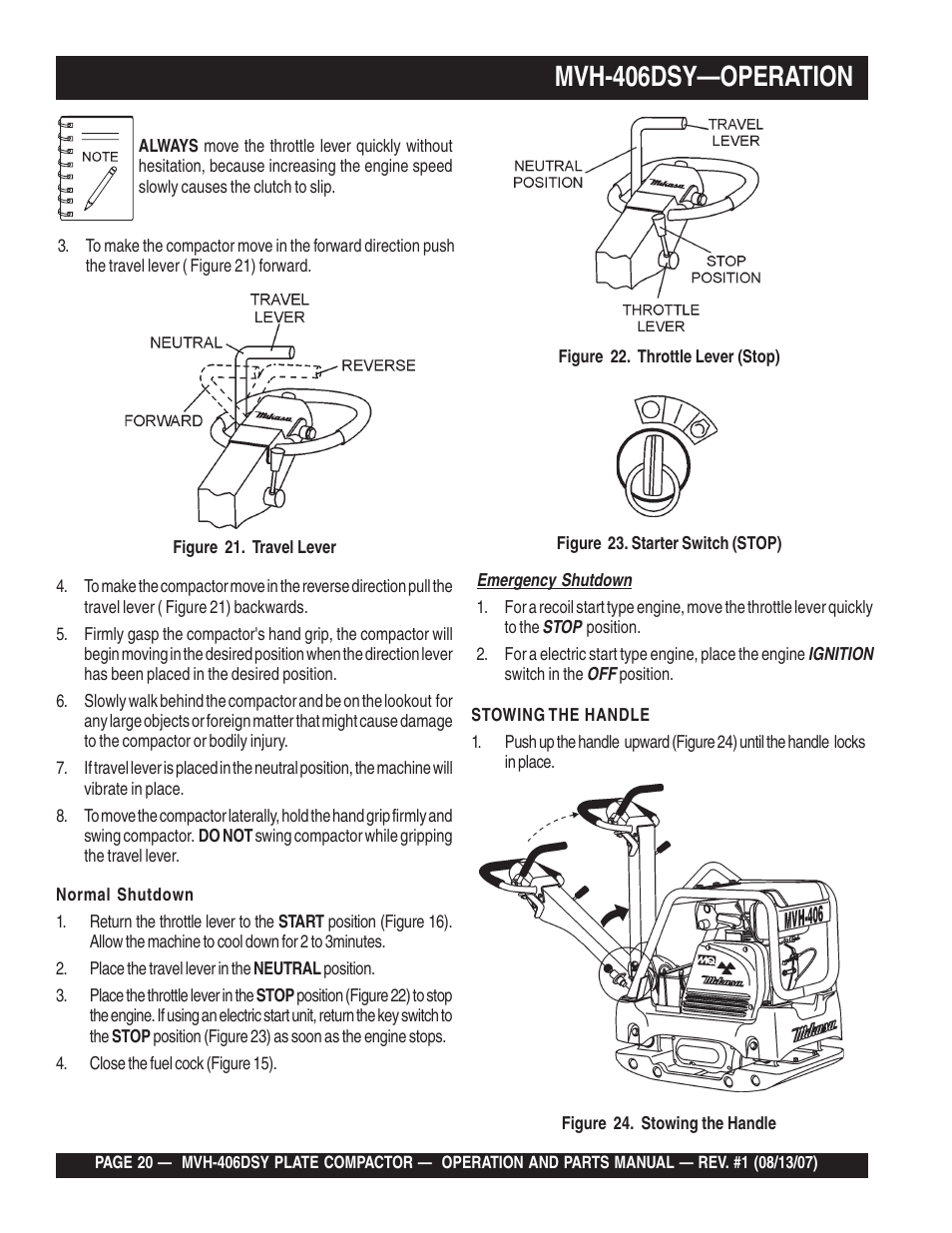 Mvh-406dsy—operation | Multiquip MVH406DSY User Manual | Page 20 / 72