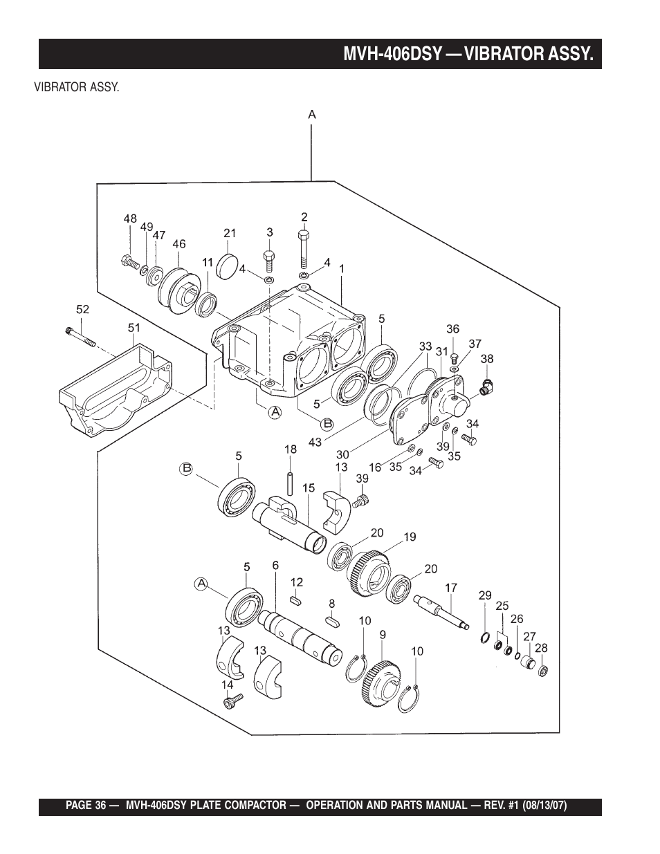 Mvh-406dsy — vibrator assy | Multiquip MVH406DSY User Manual | Page 36 / 72
