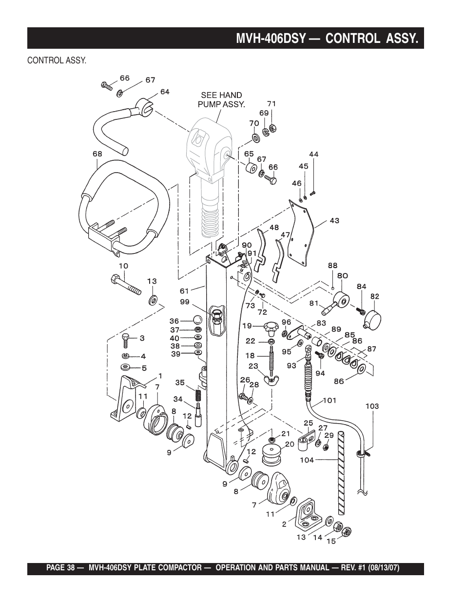 Mvh-406dsy — control assy | Multiquip MVH406DSY User Manual | Page 38 / 72