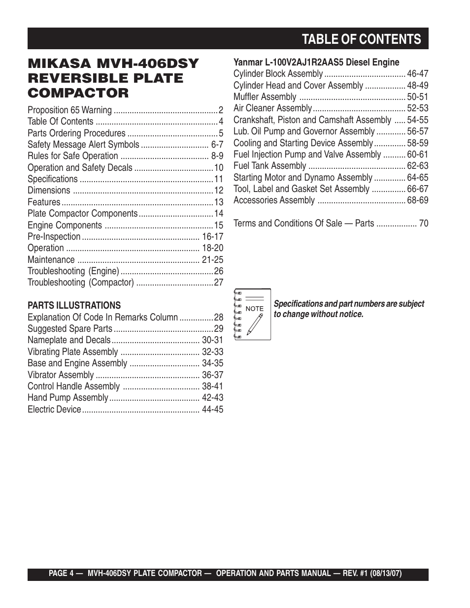 Multiquip MVH406DSY User Manual | Page 4 / 72