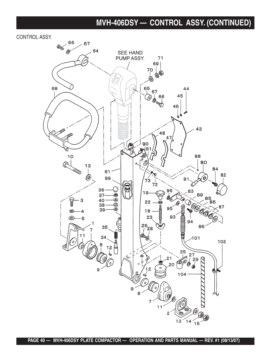 Mvh-406dsy — control assy. (continued) | Multiquip MVH406DSY User Manual | Page 40 / 72