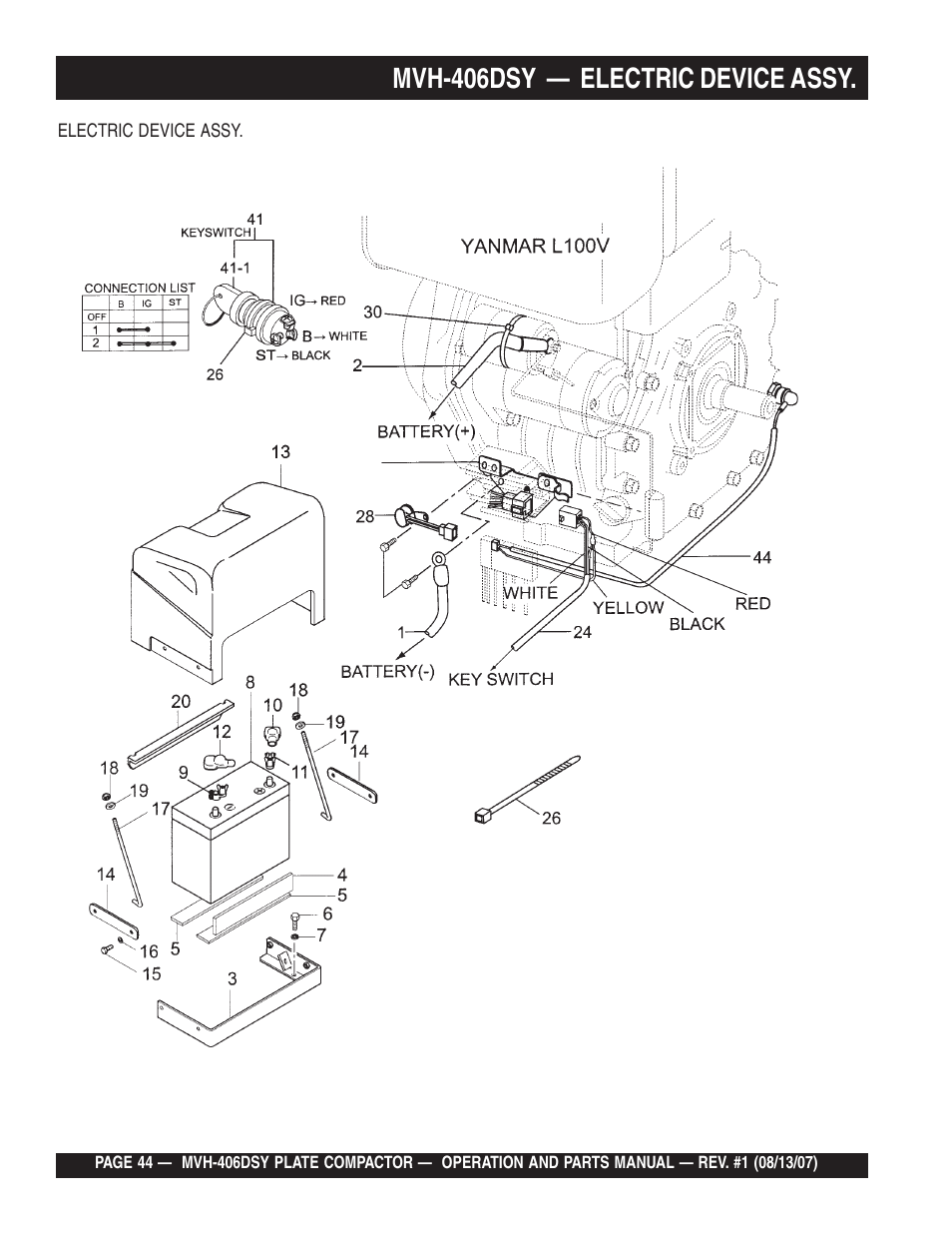 Mvh-406dsy — electric device assy | Multiquip MVH406DSY User Manual | Page 44 / 72