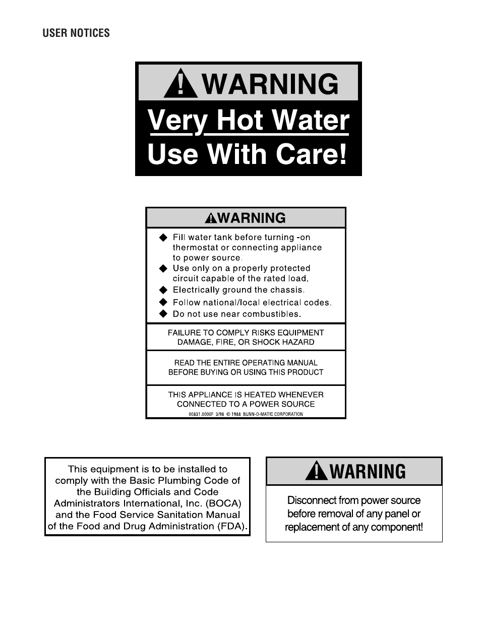 User notices | Bunn H5X User Manual | Page 3 / 22