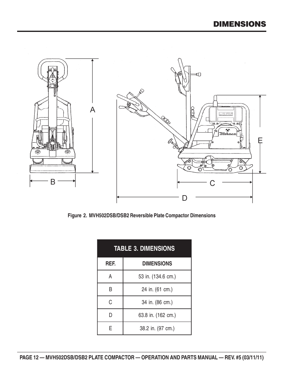 Dimensions | Multiquip MVH502DSB2 User Manual | Page 12 / 92