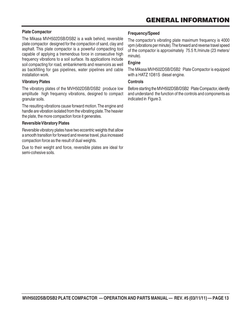 General information | Multiquip MVH502DSB2 User Manual | Page 13 / 92