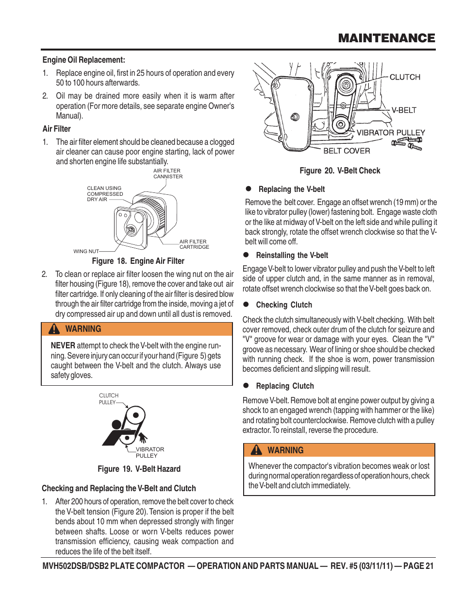 Maintenance | Multiquip MVH502DSB2 User Manual | Page 21 / 92