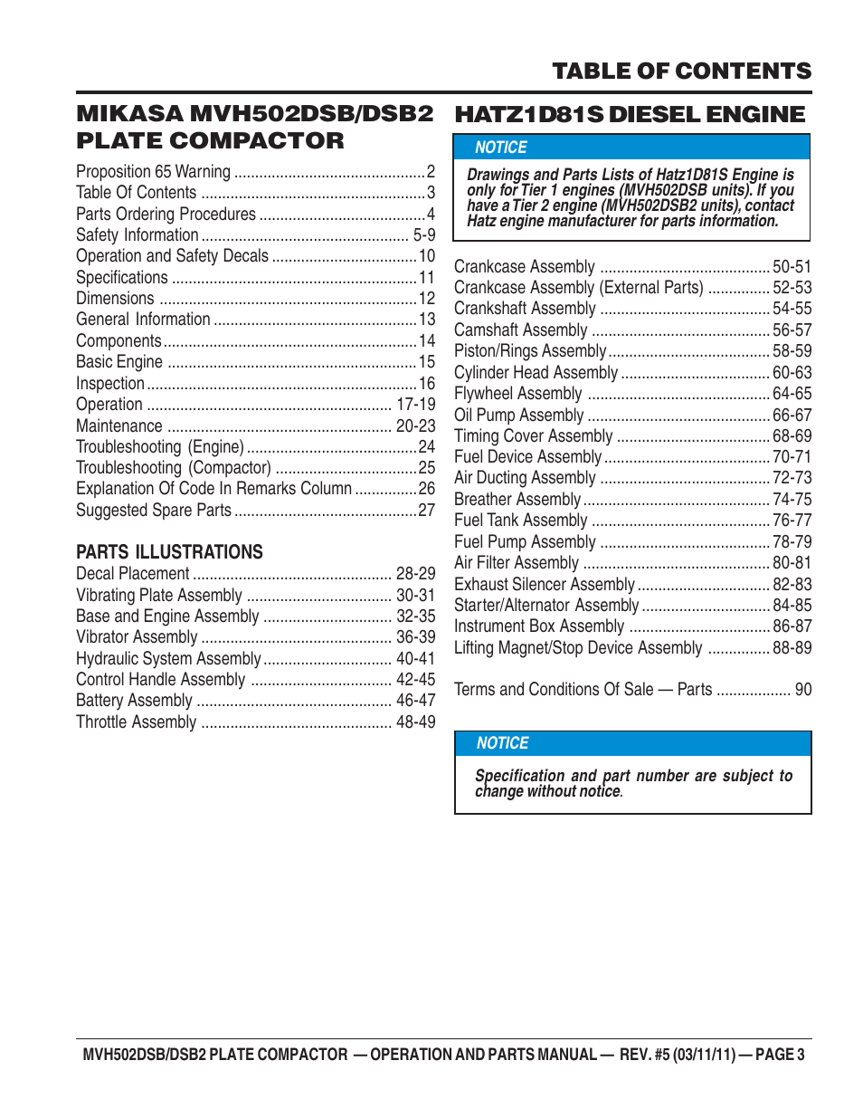 Multiquip MVH502DSB2 User Manual | Page 3 / 92