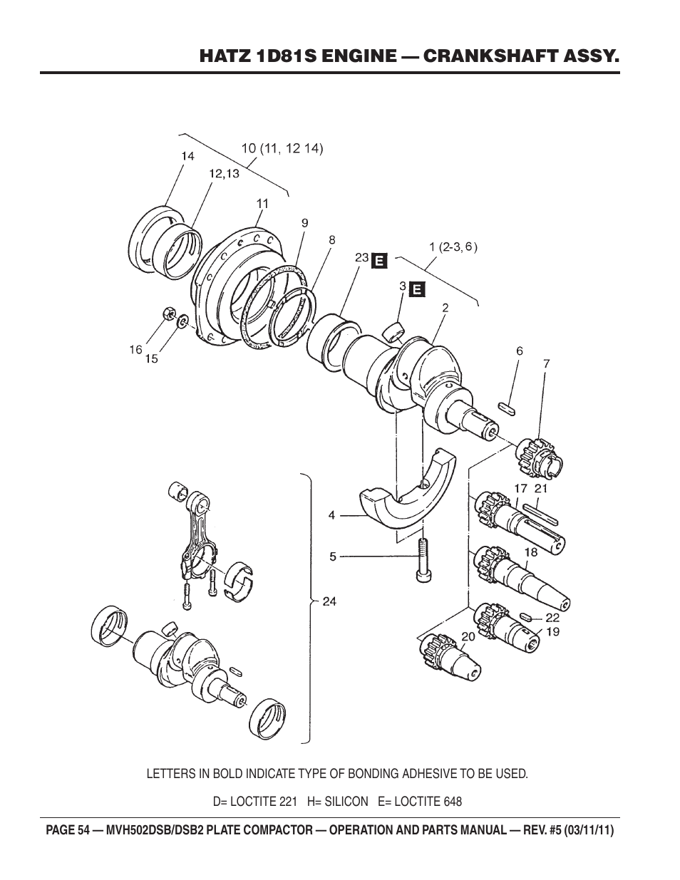 Hatz 1d81s engine — crankshaft assy | Multiquip MVH502DSB2 User Manual | Page 54 / 92