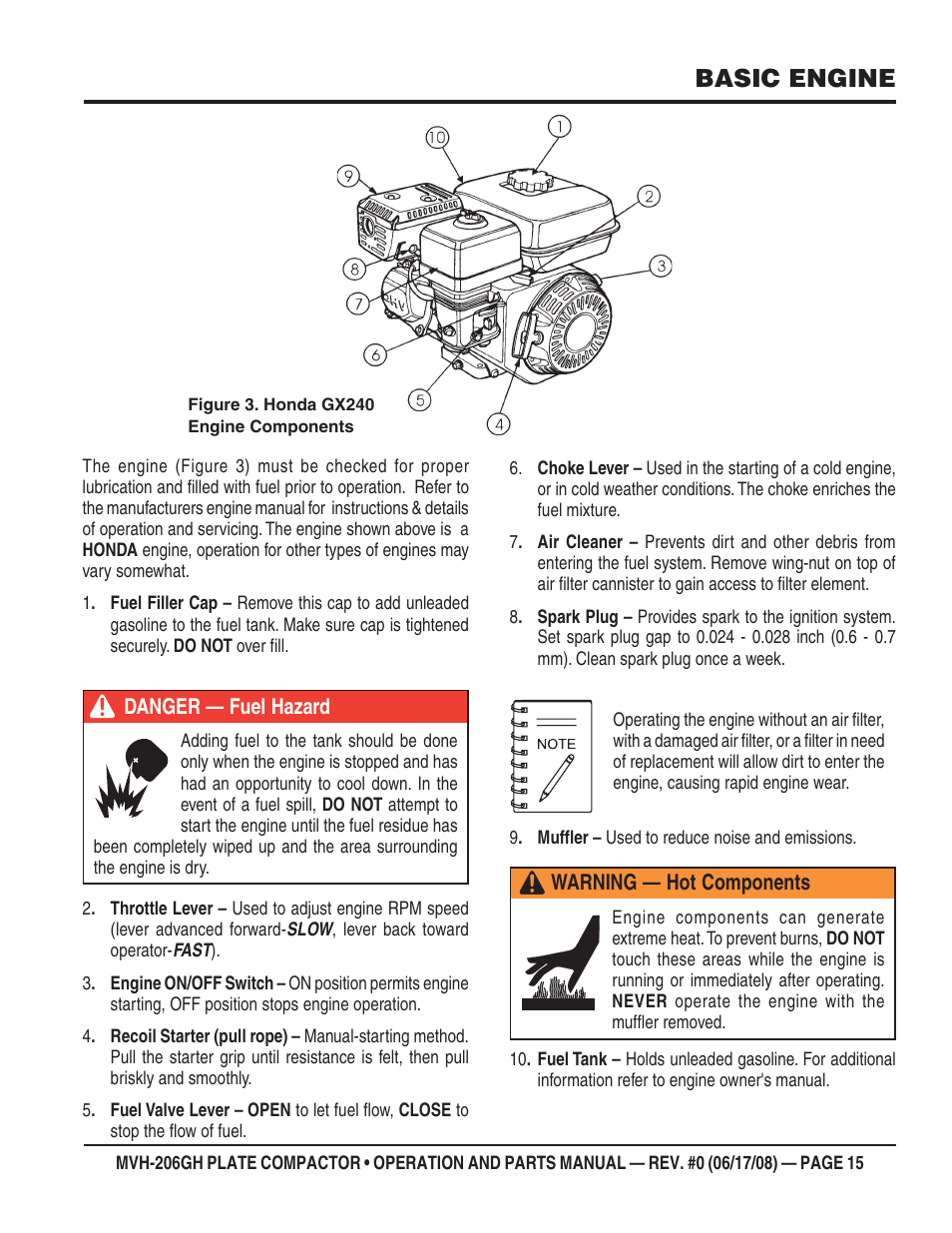 Basic engine | Multiquip MVH206GH User Manual | Page 15 / 80