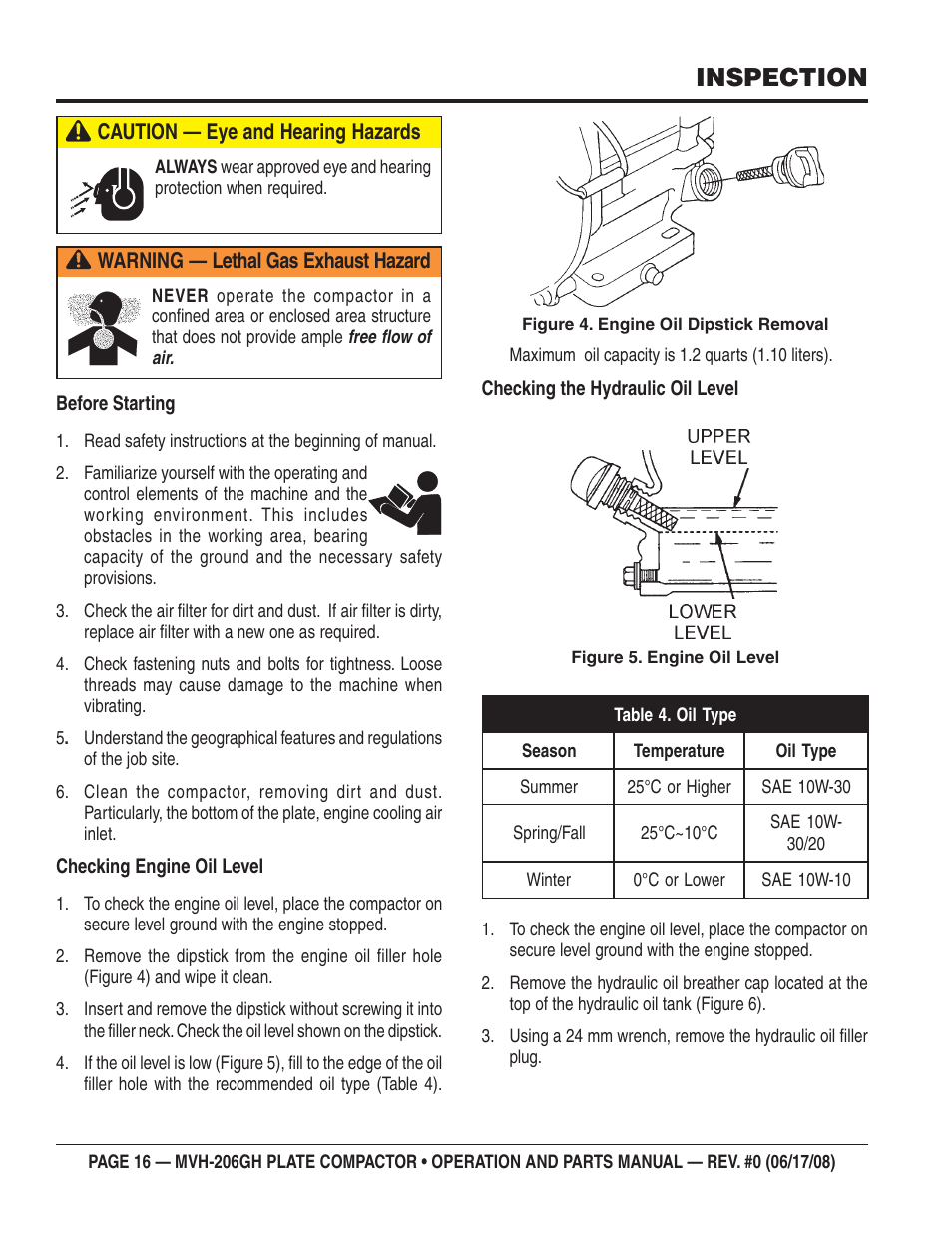 Inspection | Multiquip MVH206GH User Manual | Page 16 / 80