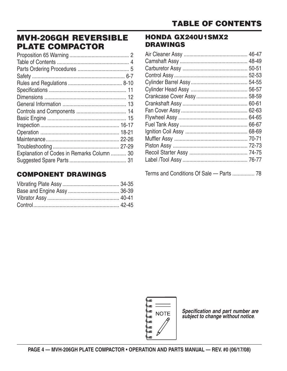 Multiquip MVH206GH User Manual | Page 4 / 80