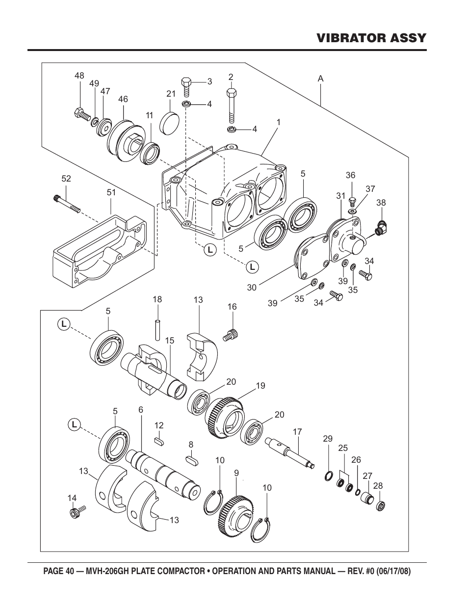 Vibrator assy | Multiquip MVH206GH User Manual | Page 40 / 80