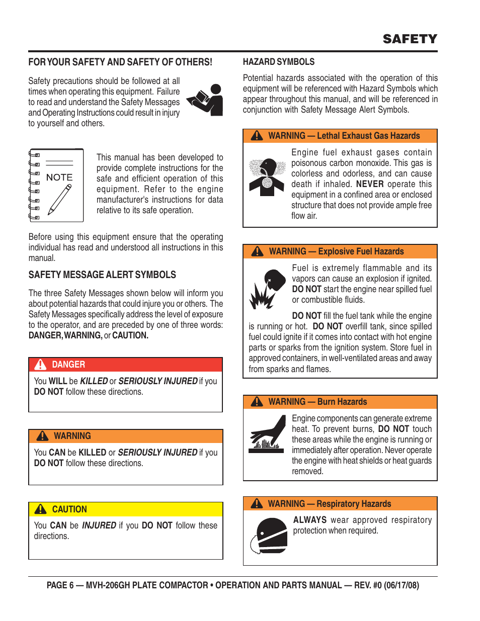 Safety | Multiquip MVH206GH User Manual | Page 6 / 80