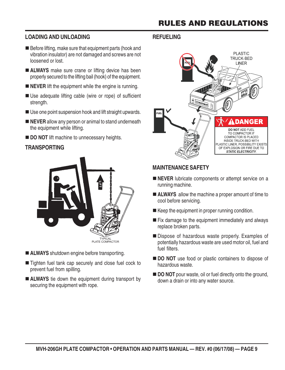 Rules and regulations | Multiquip MVH206GH User Manual | Page 9 / 80