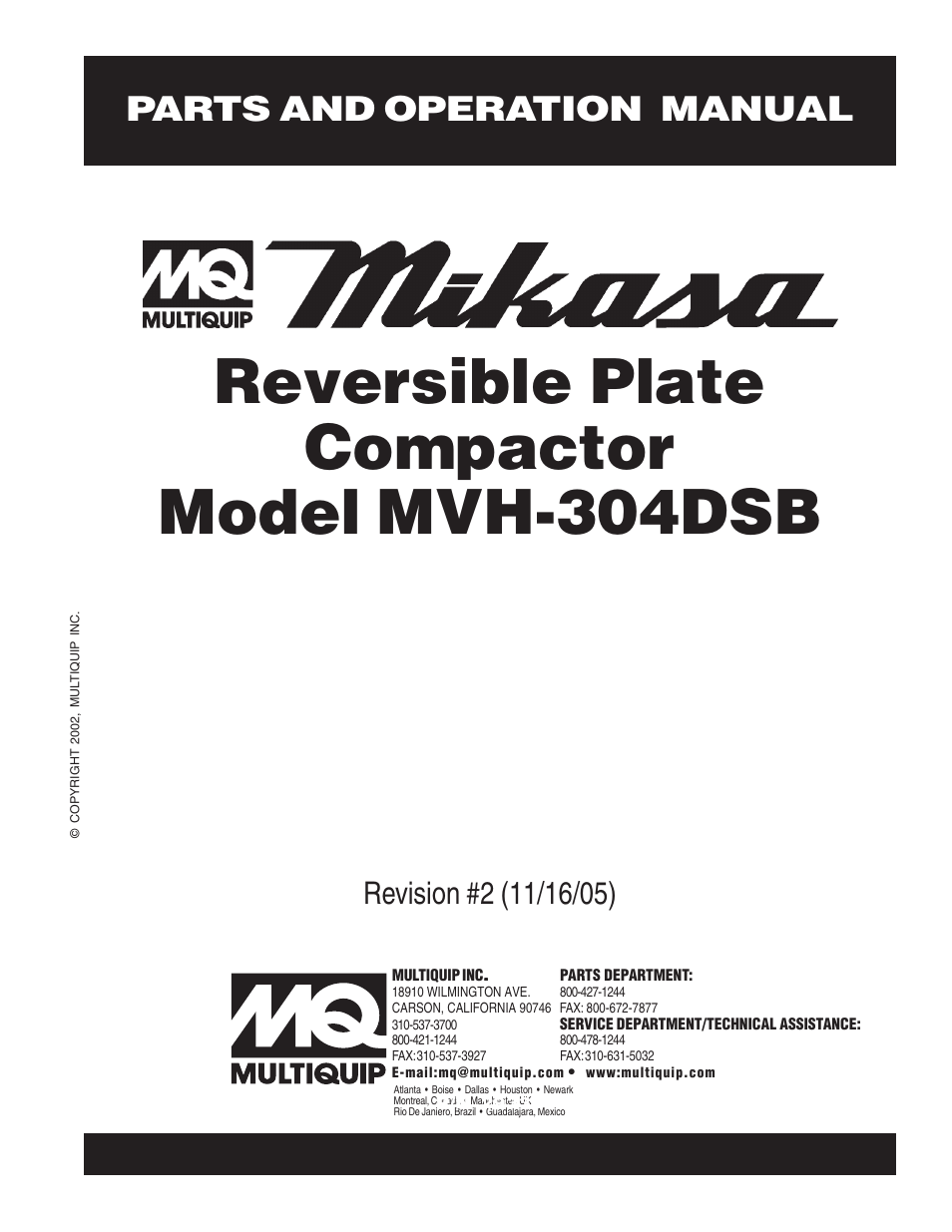 Multiquip MVH304DSB User Manual | 70 pages