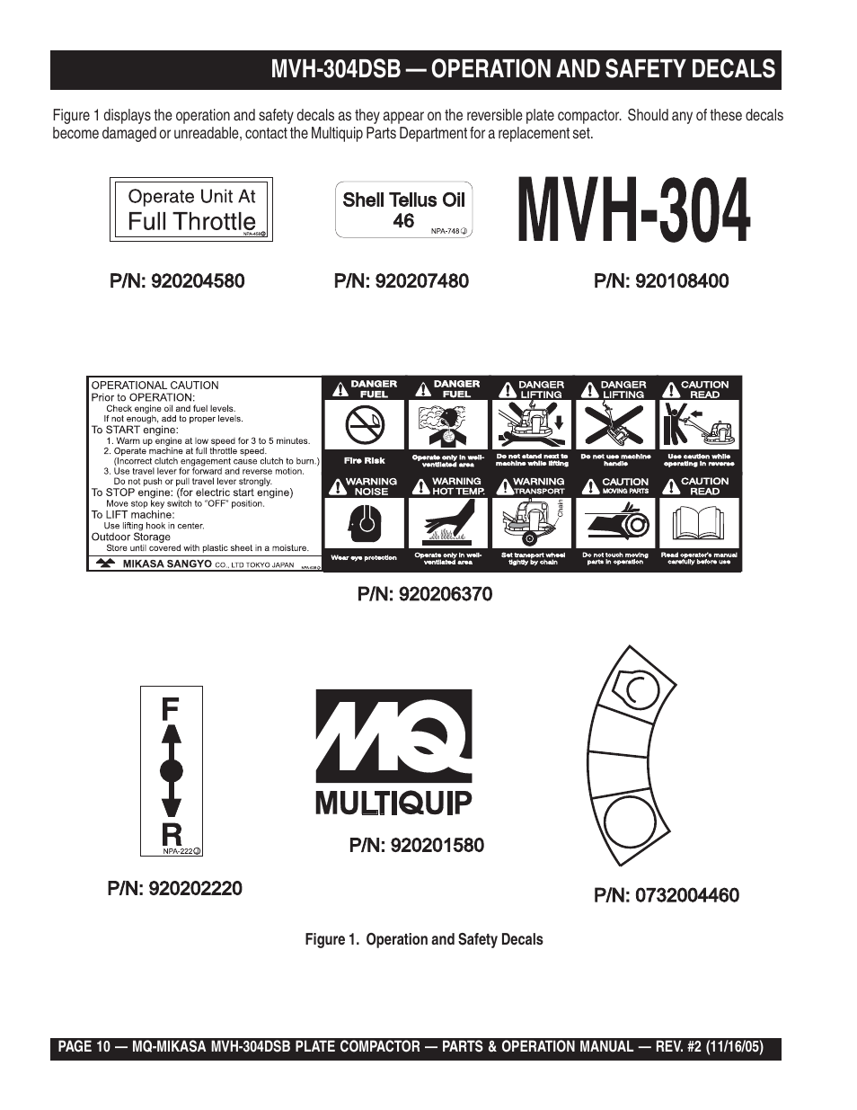 Mvh-304dsb — operation and safety decals | Multiquip MVH304DSB User Manual | Page 10 / 70