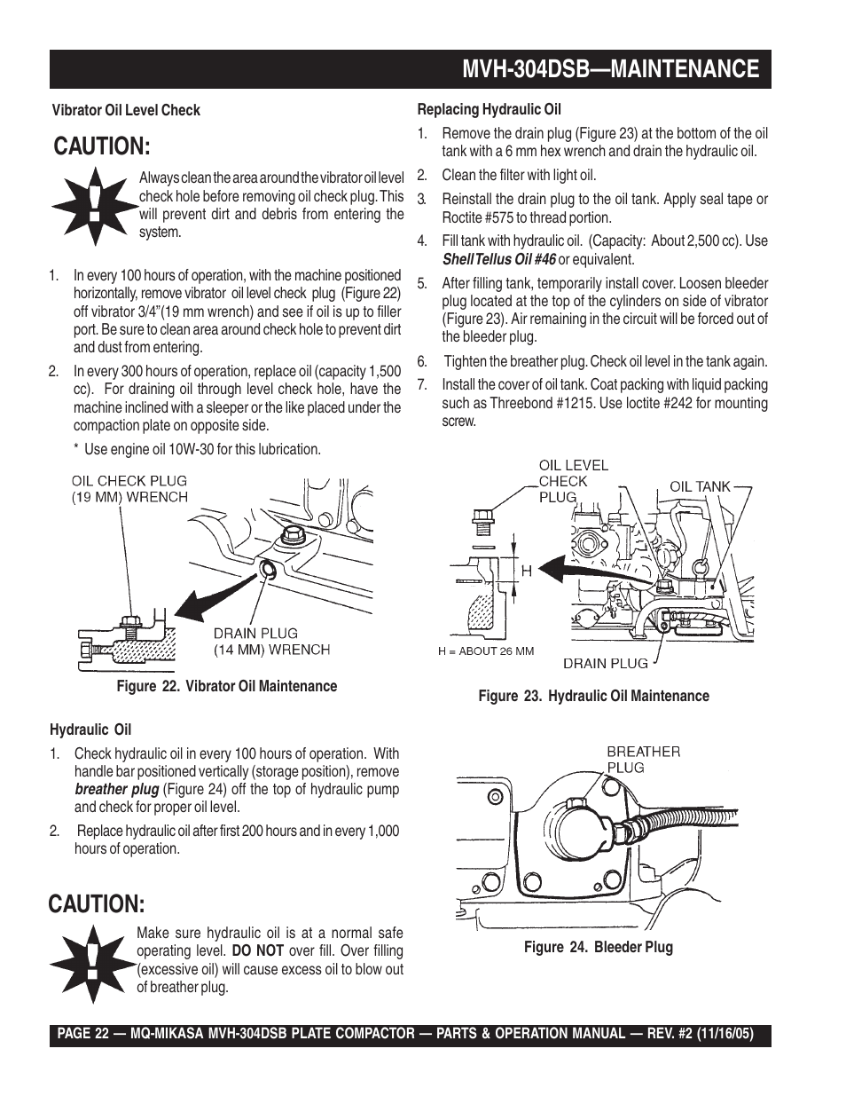Mvh-304dsb—maintenance, Caution | Multiquip MVH304DSB User Manual | Page 22 / 70
