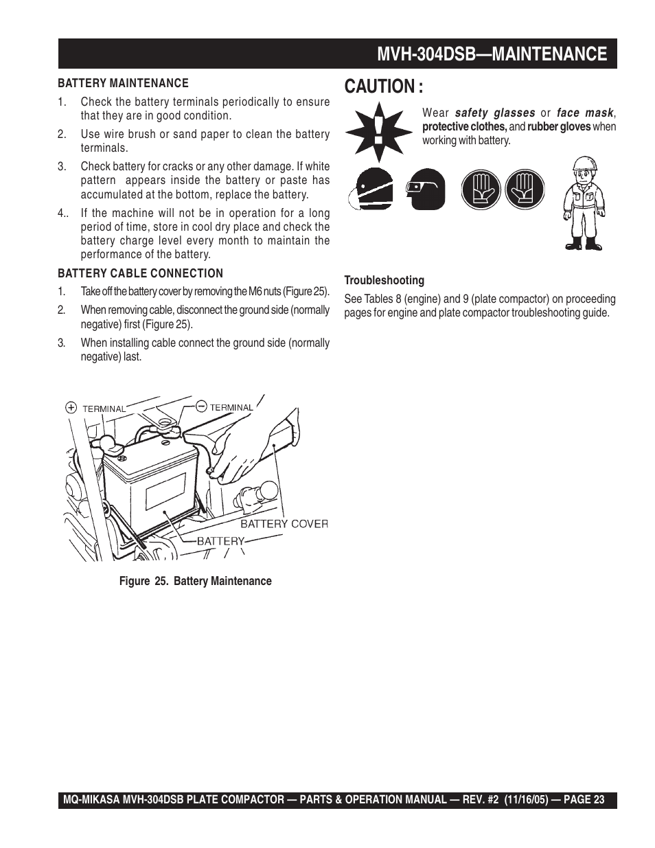 Mvh-304dsb—maintenance, Caution | Multiquip MVH304DSB User Manual | Page 23 / 70