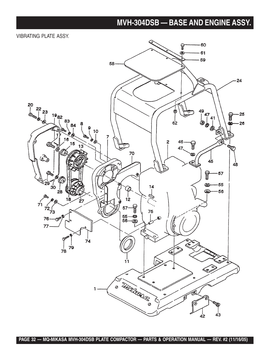 Mvh-304dsb — base and engine assy | Multiquip MVH304DSB User Manual | Page 32 / 70