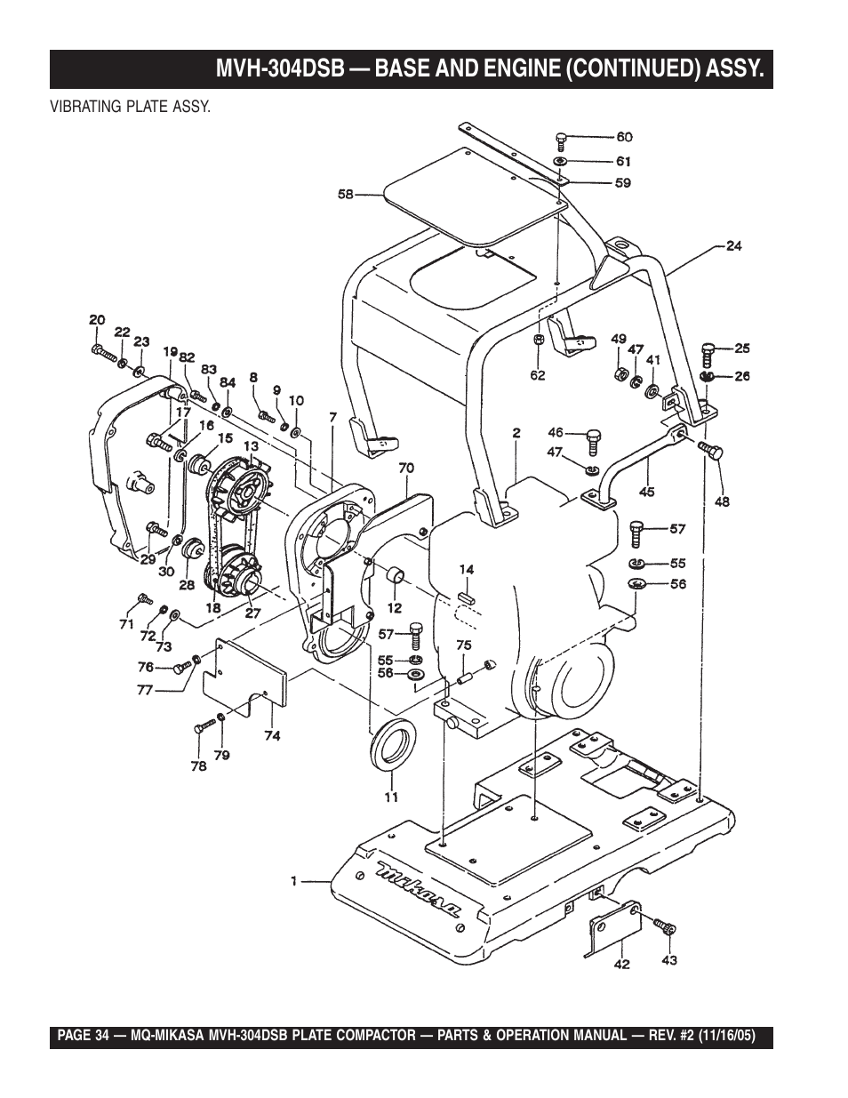 Mvh-304dsb — base and engine (continued) assy | Multiquip MVH304DSB User Manual | Page 34 / 70