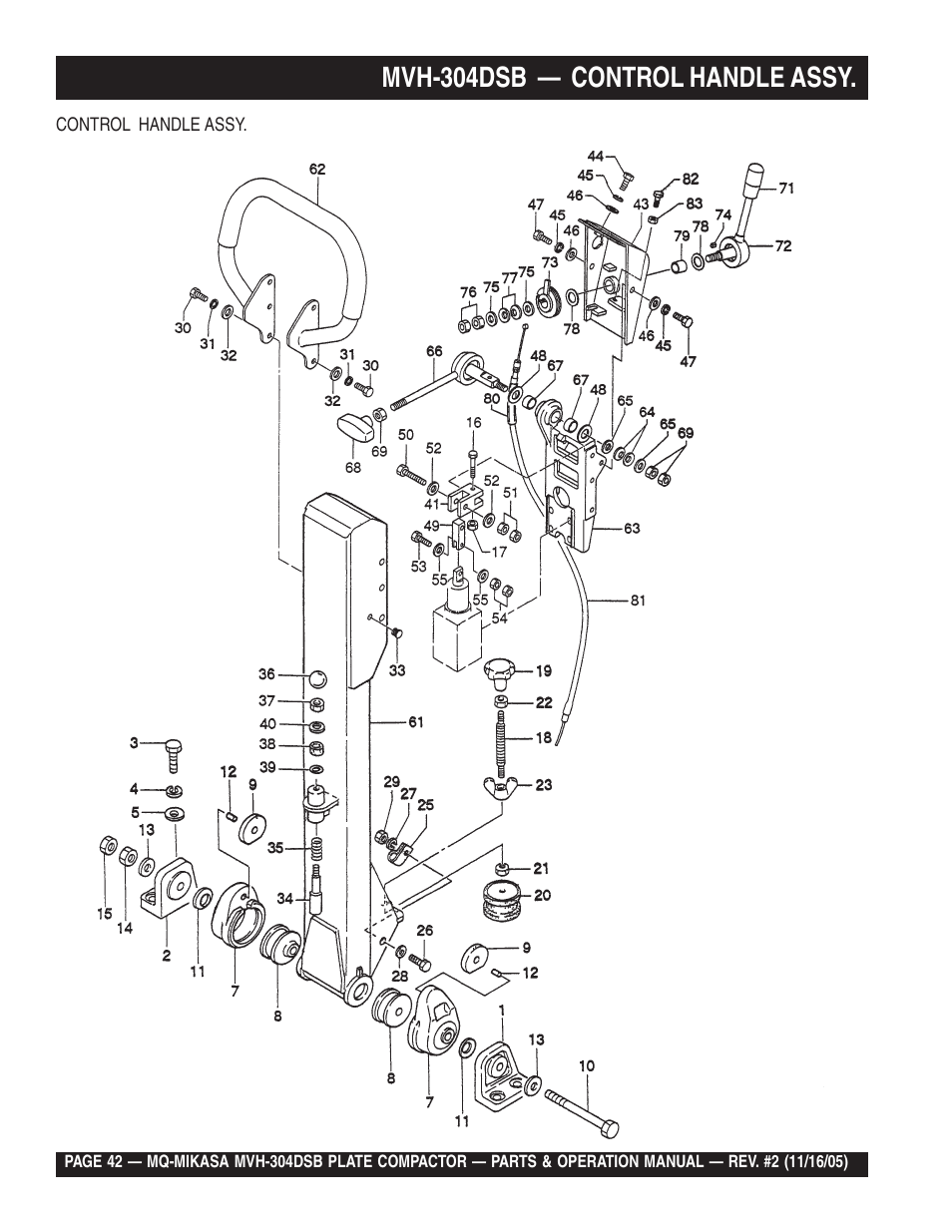 Mvh-304dsb — control handle assy | Multiquip MVH304DSB User Manual | Page 42 / 70