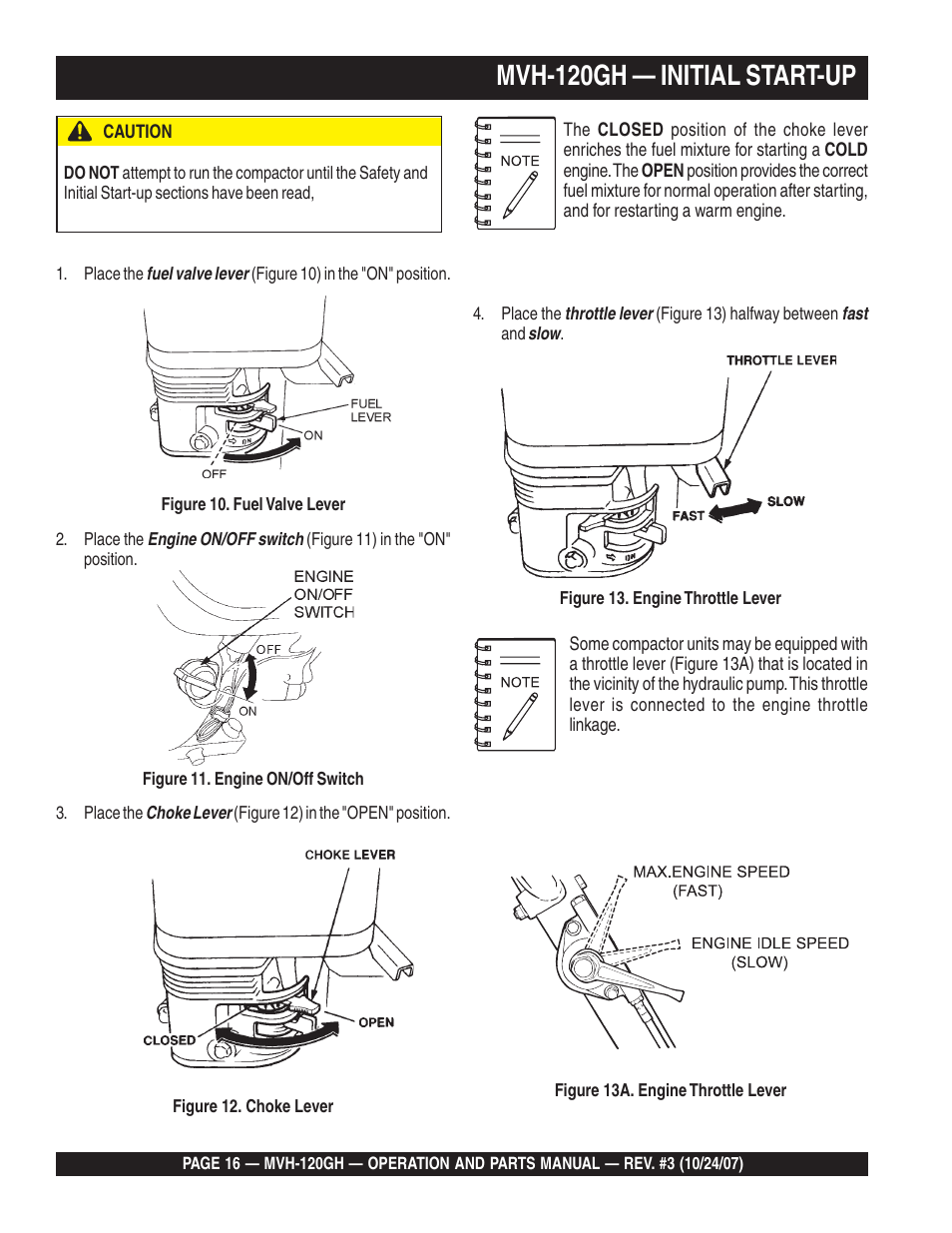 Mvh-120gh — initial start-up | Multiquip MVH120GH User Manual | Page 16 / 80