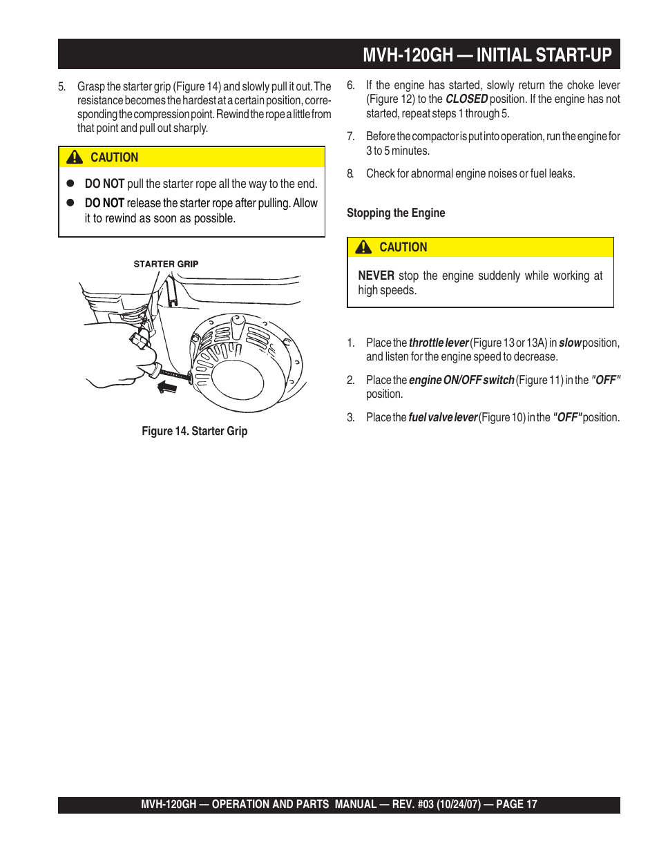 Mvh-120gh — initial start-up | Multiquip MVH120GH User Manual | Page 17 / 80