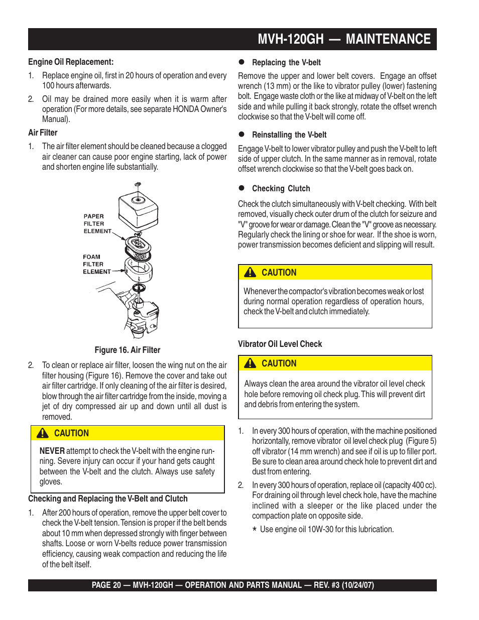 Mvh-120gh — maintenance | Multiquip MVH120GH User Manual | Page 20 / 80