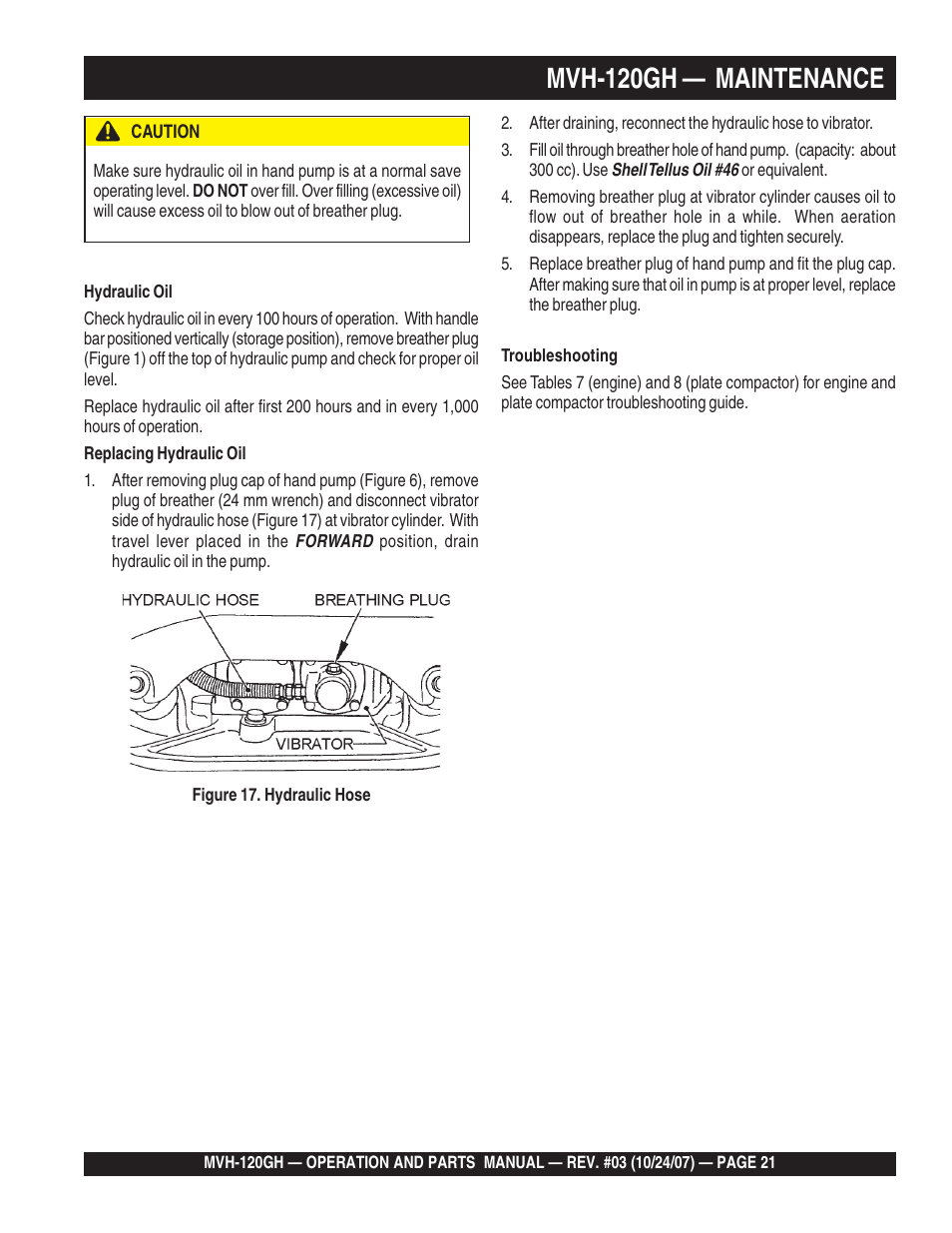 Mvh-120gh — maintenance | Multiquip MVH120GH User Manual | Page 21 / 80