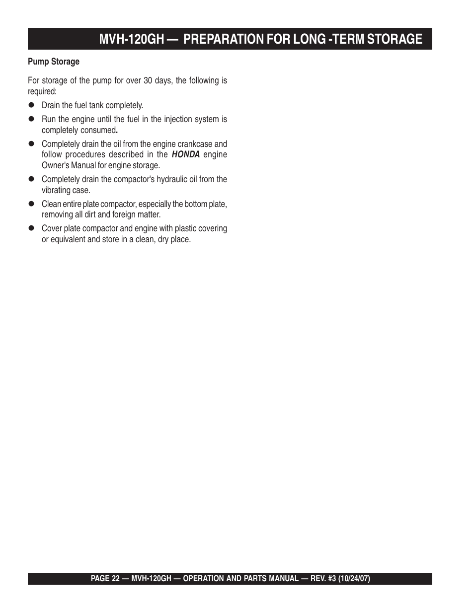 Mvh-120gh — preparation for long -term storage | Multiquip MVH120GH User Manual | Page 22 / 80