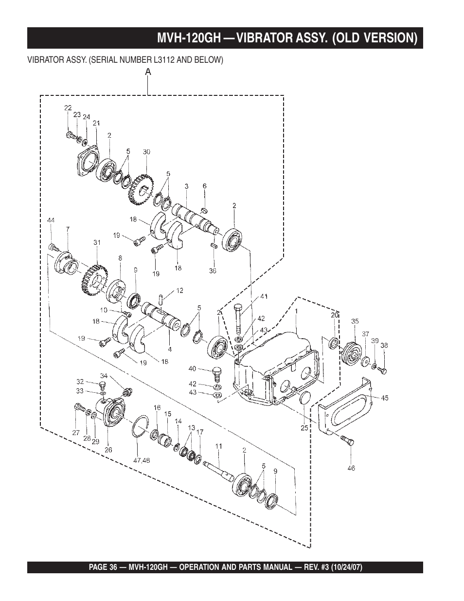 Mvh-120gh — vibrator assy. (old version) | Multiquip MVH120GH User Manual | Page 36 / 80