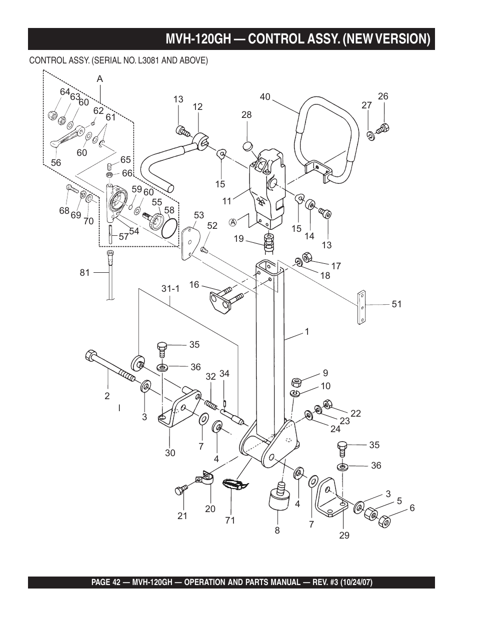 Mvh-120gh — control assy. (new version) | Multiquip MVH120GH User Manual | Page 42 / 80