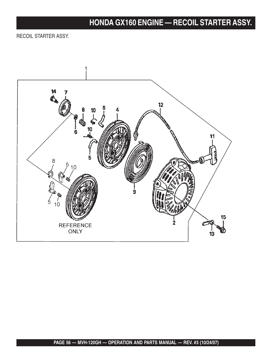 Honda gx160 engine — recoil starter assy | Multiquip MVH120GH User Manual | Page 56 / 80