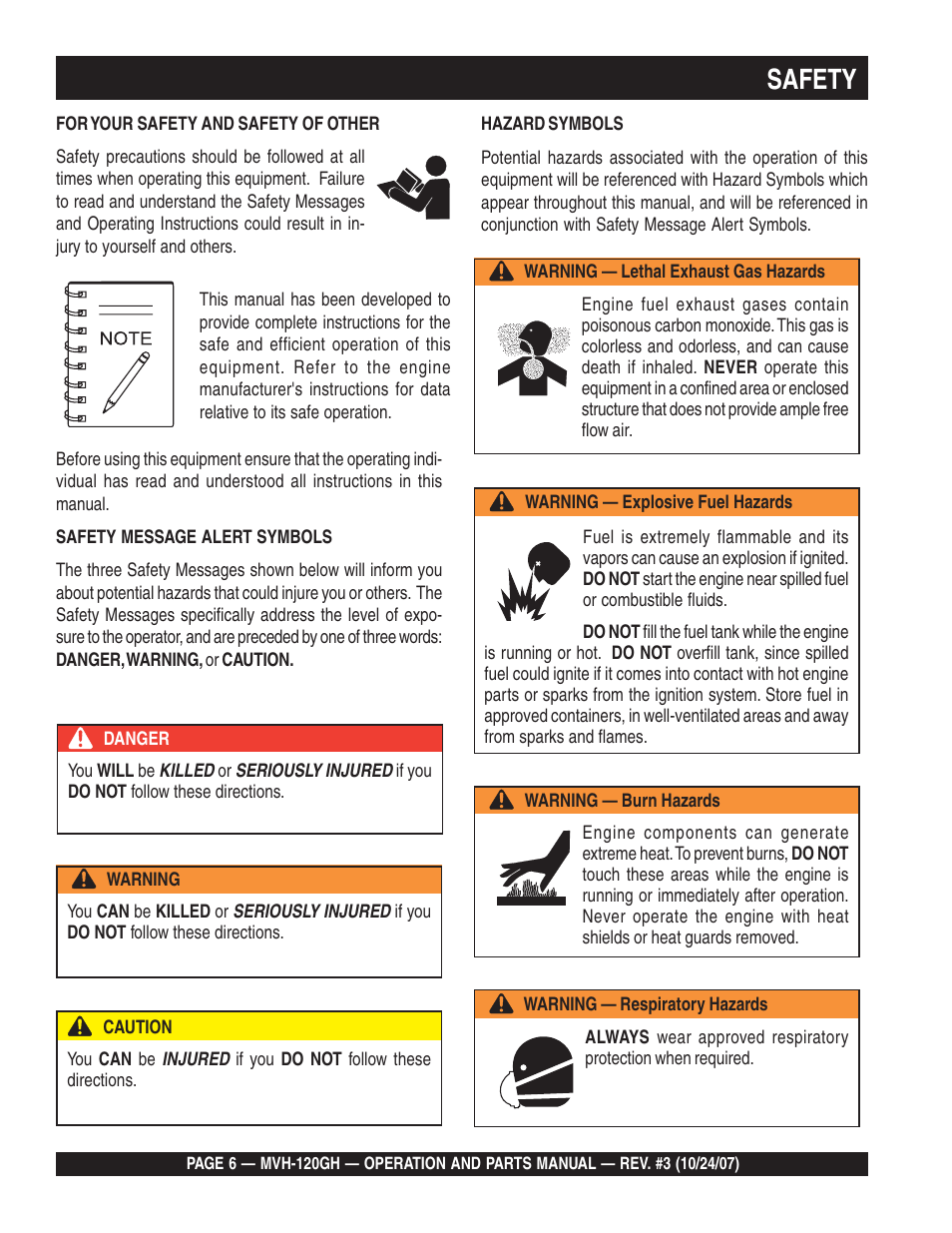 Safety | Multiquip MVH120GH User Manual | Page 6 / 80