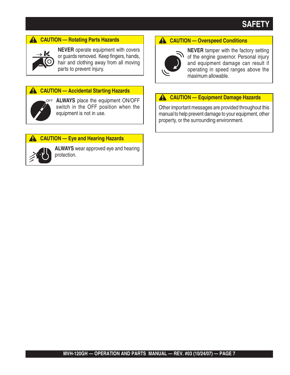Safety | Multiquip MVH120GH User Manual | Page 7 / 80