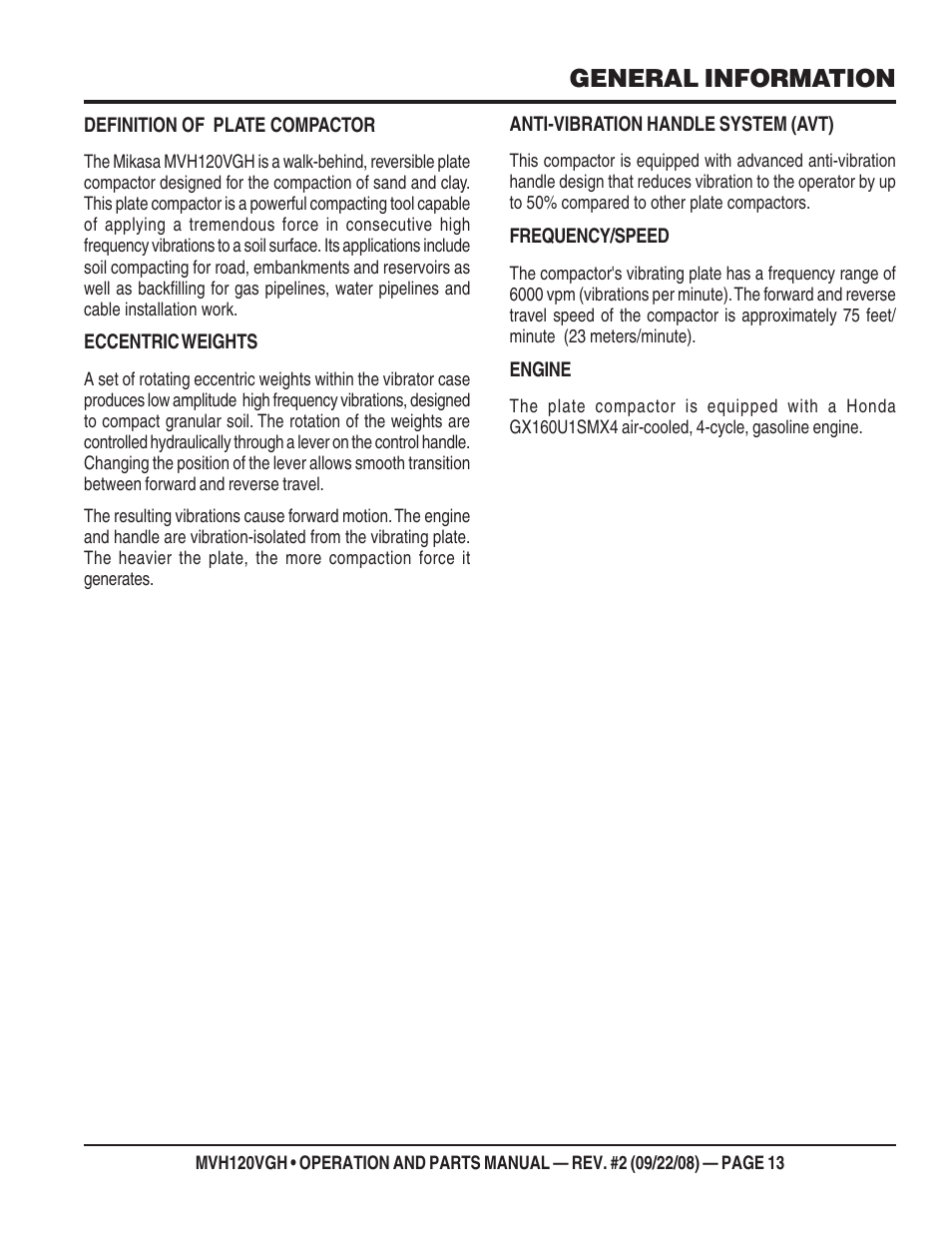 General information | Multiquip MVH120VGH User Manual | Page 13 / 78