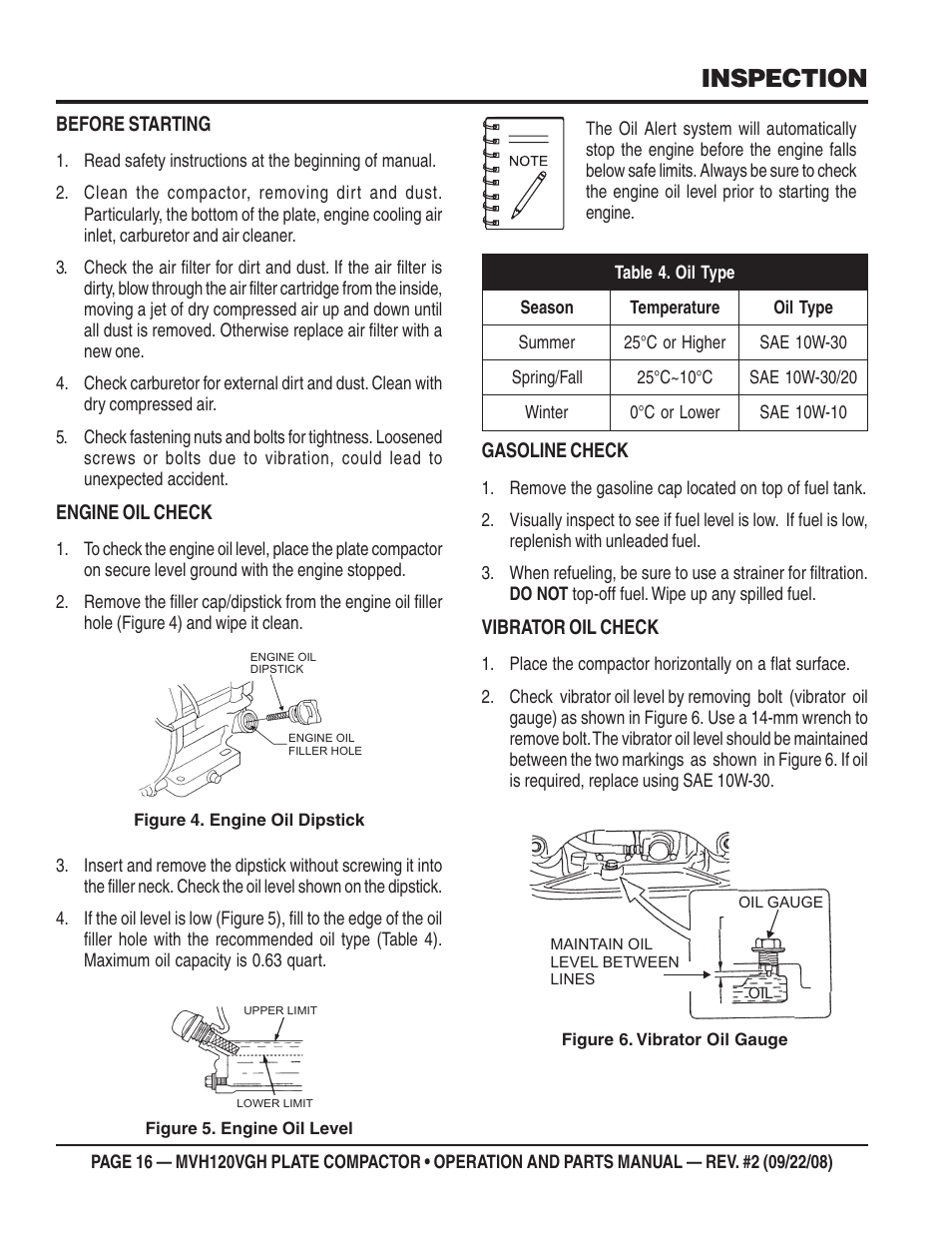 Inspection | Multiquip MVH120VGH User Manual | Page 16 / 78