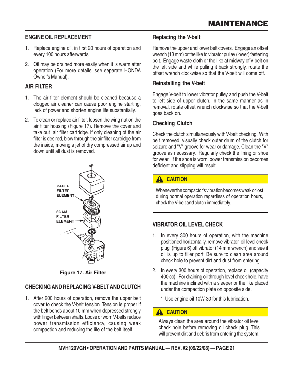 Maintenance | Multiquip MVH120VGH User Manual | Page 21 / 78